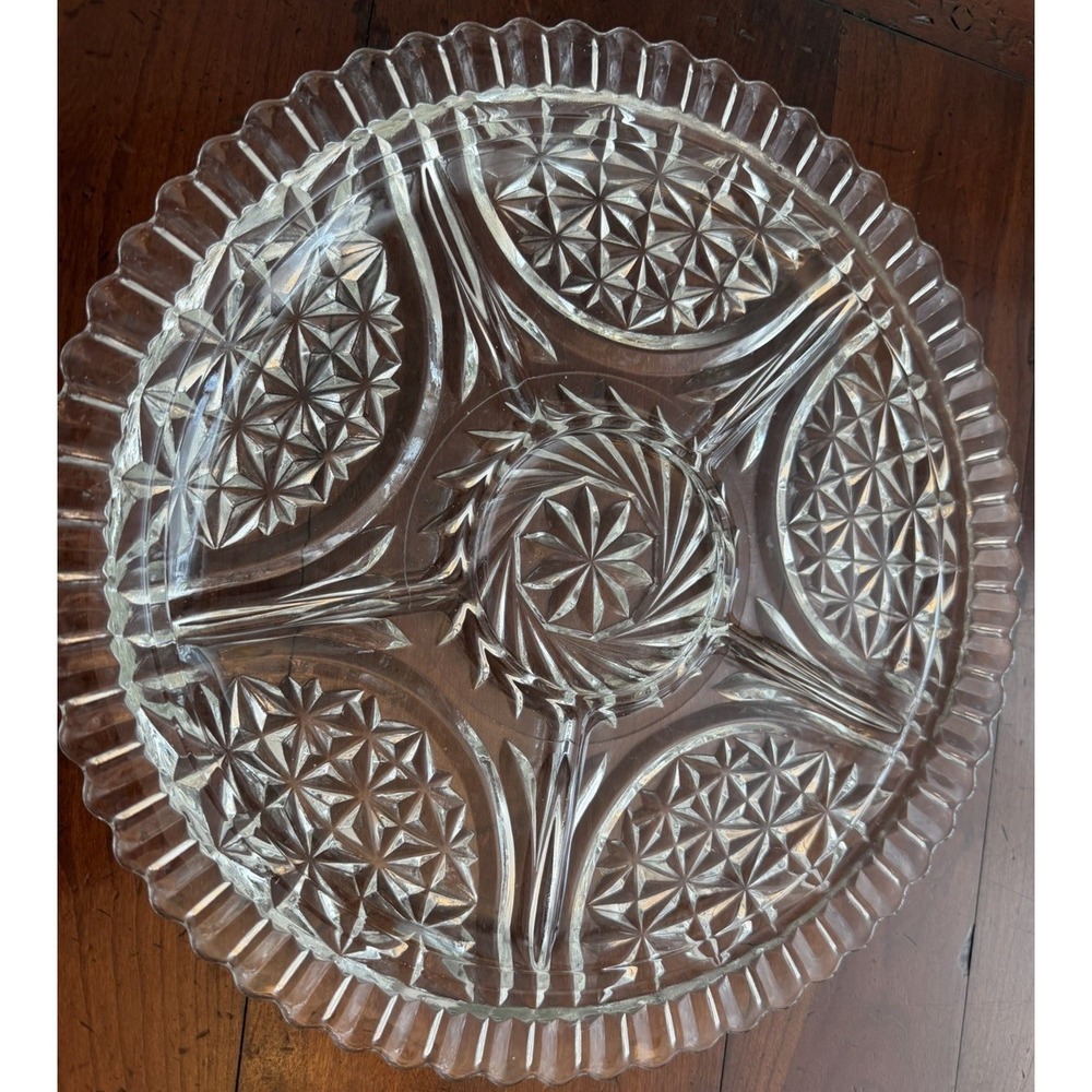 Vintage Anchor Hocking Stars &‎ Bars Pressed Glass Veggie Plate Serving Platter
